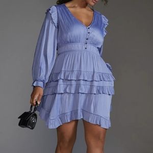 Anthropologie Blue Ruffled Mini Dress